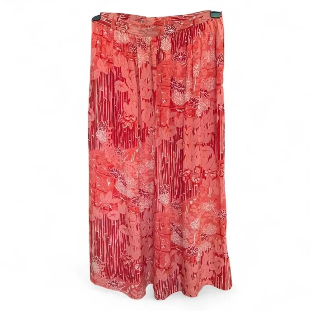 Vtg Carole Little for Saint Tropez West Silk Floral Maxi Skirt Coral Pink 12